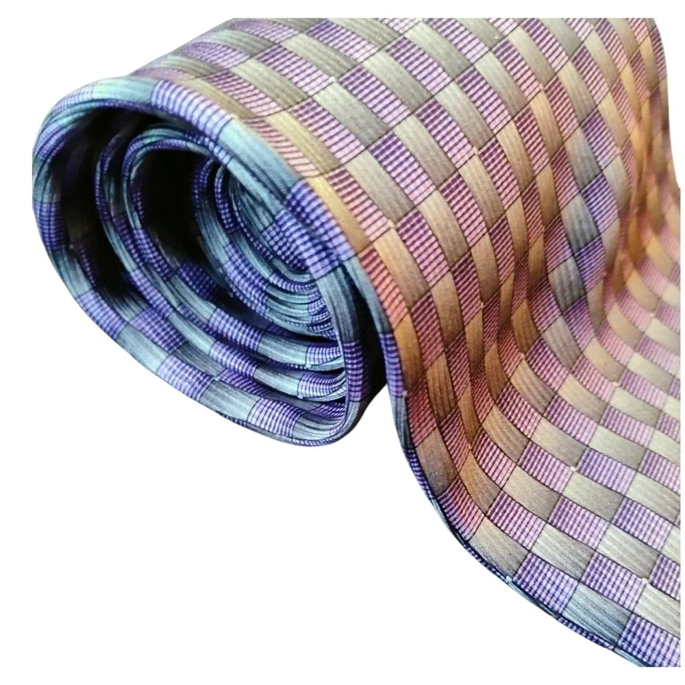 Reaction Kenneth Cole 100% Silk Purple‎ Check Tie Men's Classic Dress Necktie